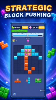 Strategic block pushing — gem blocks and withdraw progress